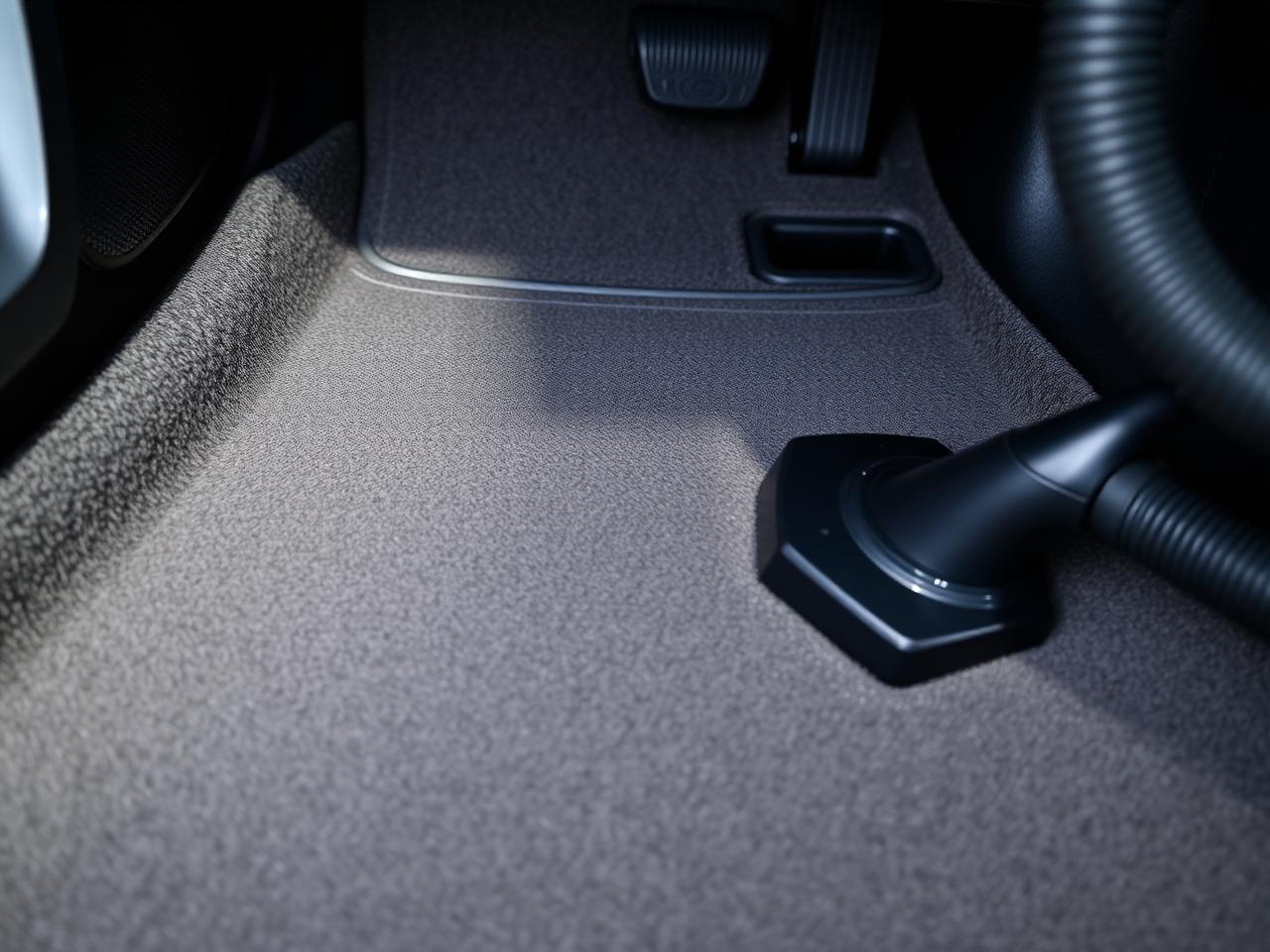 Vacuumed car carpet with fresh cleaning lines
