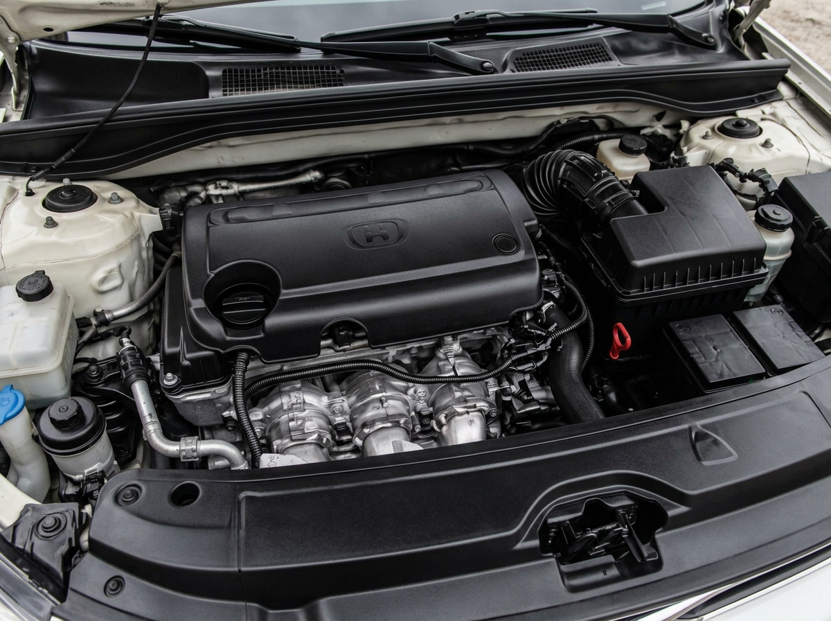 The same engine bay clean after detailing